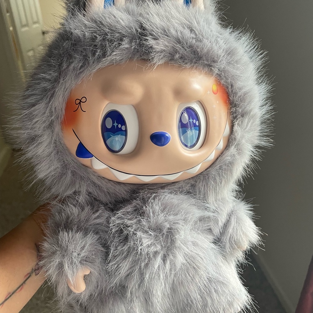 Furry Gray Labubu Plush Toy